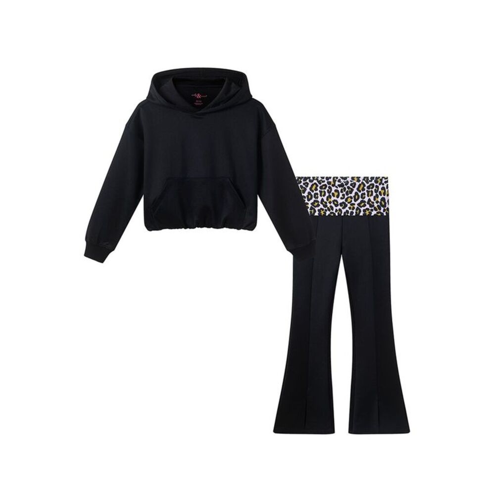 Andy & Evan Girls  Ponte Bubble Hoodie Set, Black